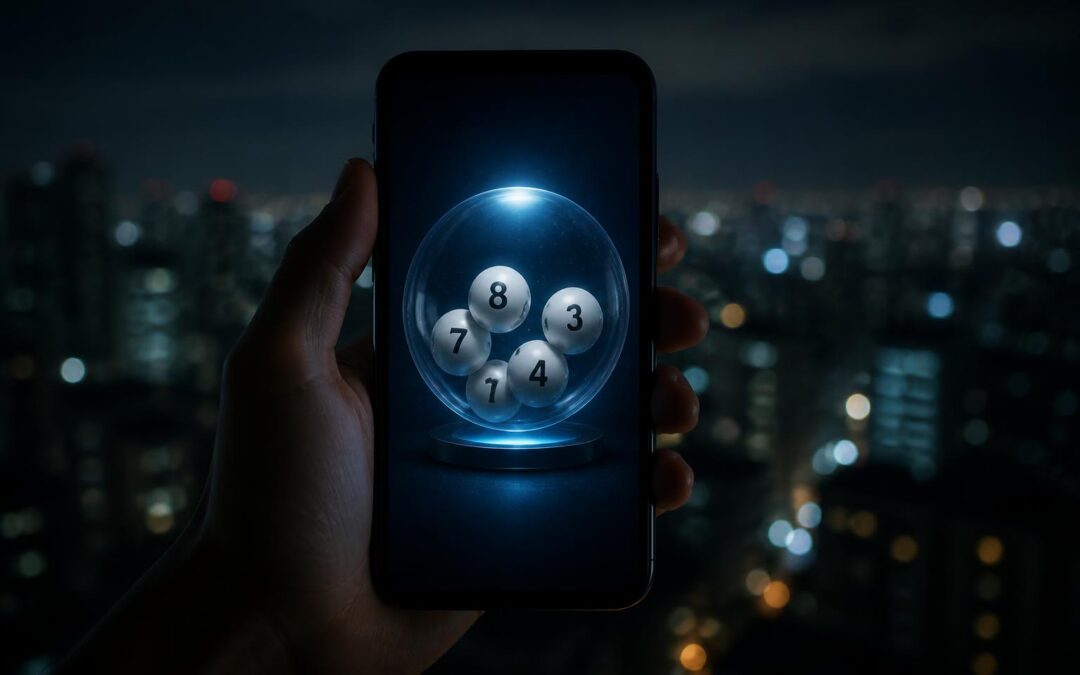 Ilustrasi ponsel menampilkan hasil undian angka togel online di malam hari